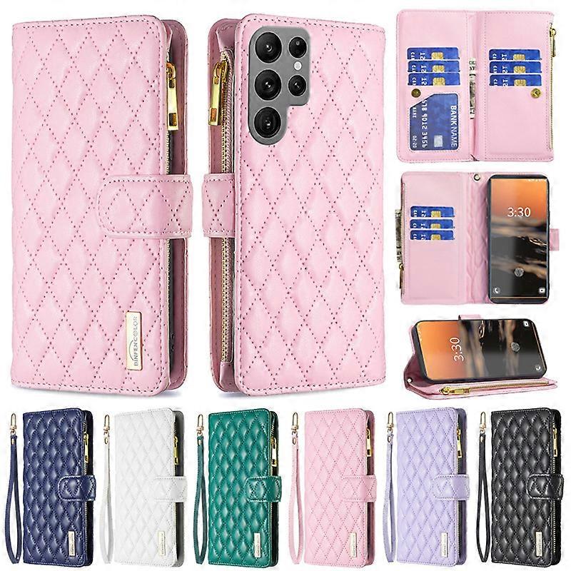 For Samsung S22 S23 Plus Ultra Small Fragrant Phone Zipper Flip Leather Case Wallet Protective Case