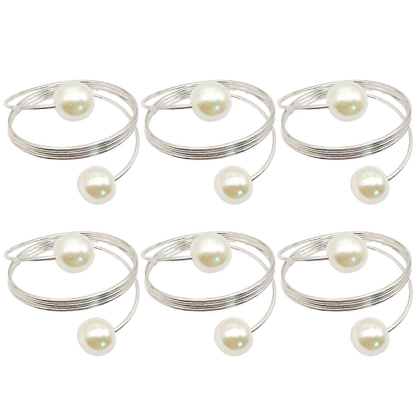 6Pcs Artificial Pearl Spring Shape Towel Napkin Ring Hotel Party Banquet Decor