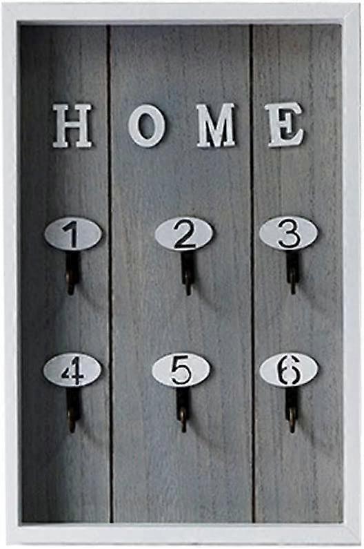 Llavero de pared de madera con 6 ganchos gris