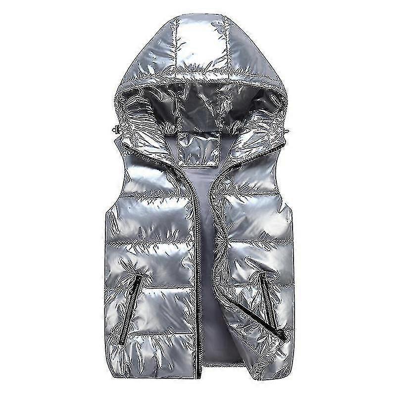 Unisex Shiny Padded Vest Hooded Stand Collar Waistcoat For Men And Women