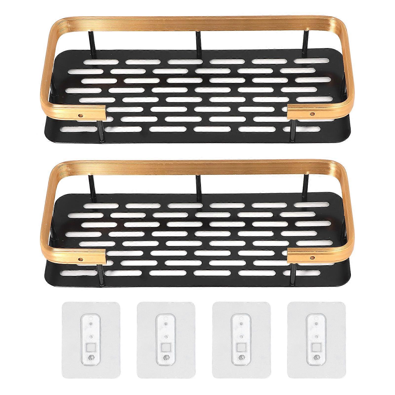 Shower Caddy Double Layer Rectangle Shape Space Saving Aluminum Punching Free Installation Bathroom Supplies for Home