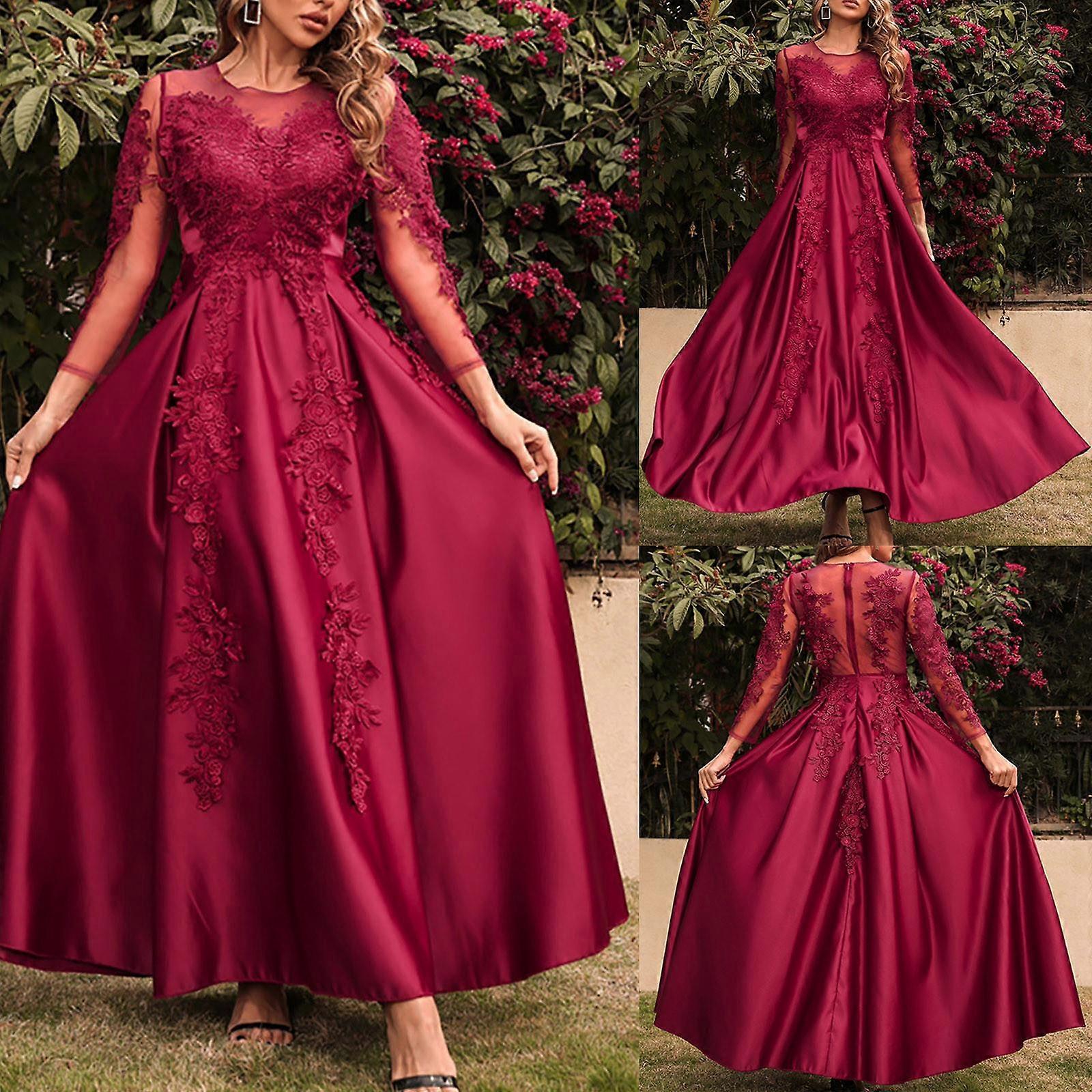 Damenmode Einfarbig Spitze Big Swing Sexy Langes Kleid Trailing Party Abendkleid