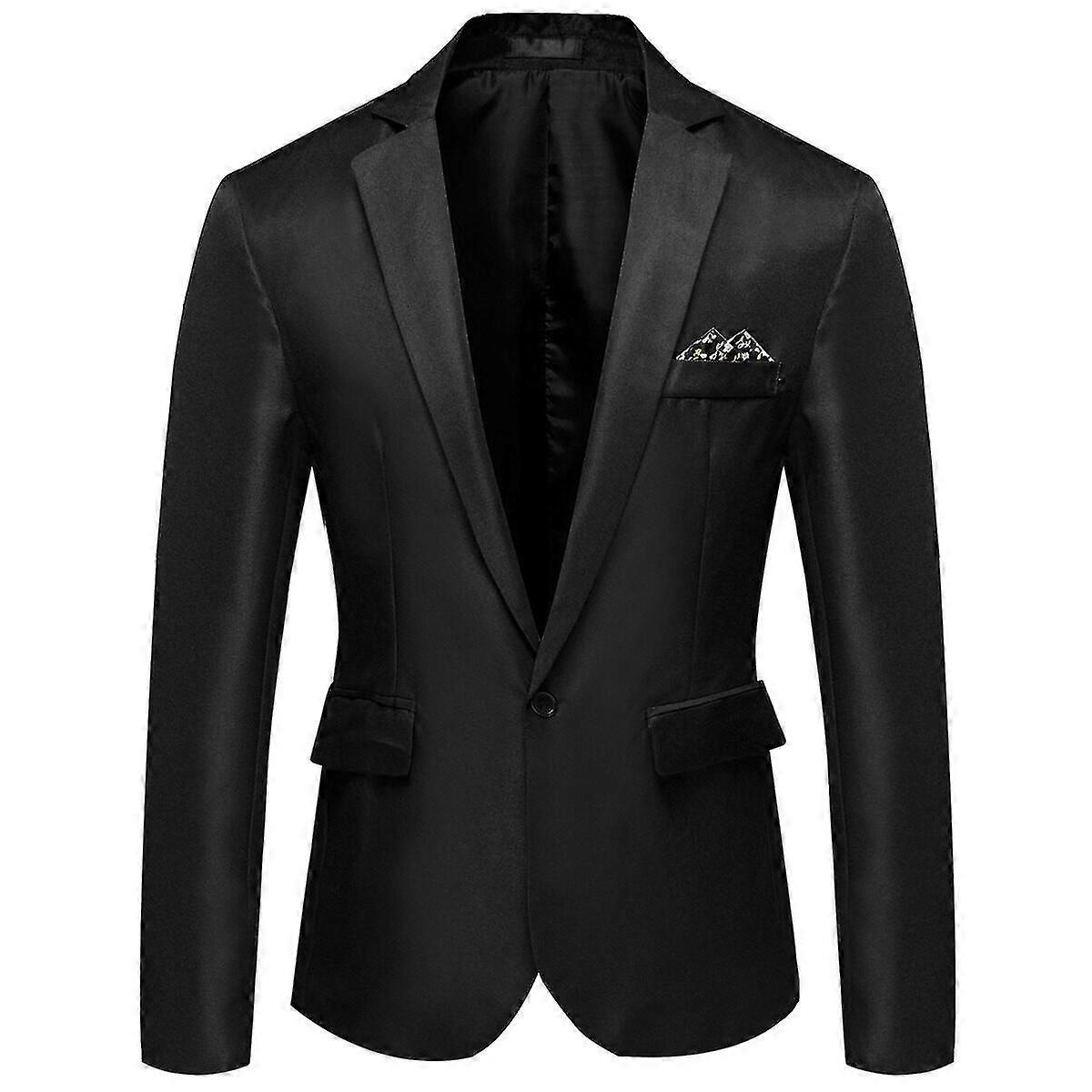Mens Business Casual One Button Notched Lapel Solid Color Suit Jacket