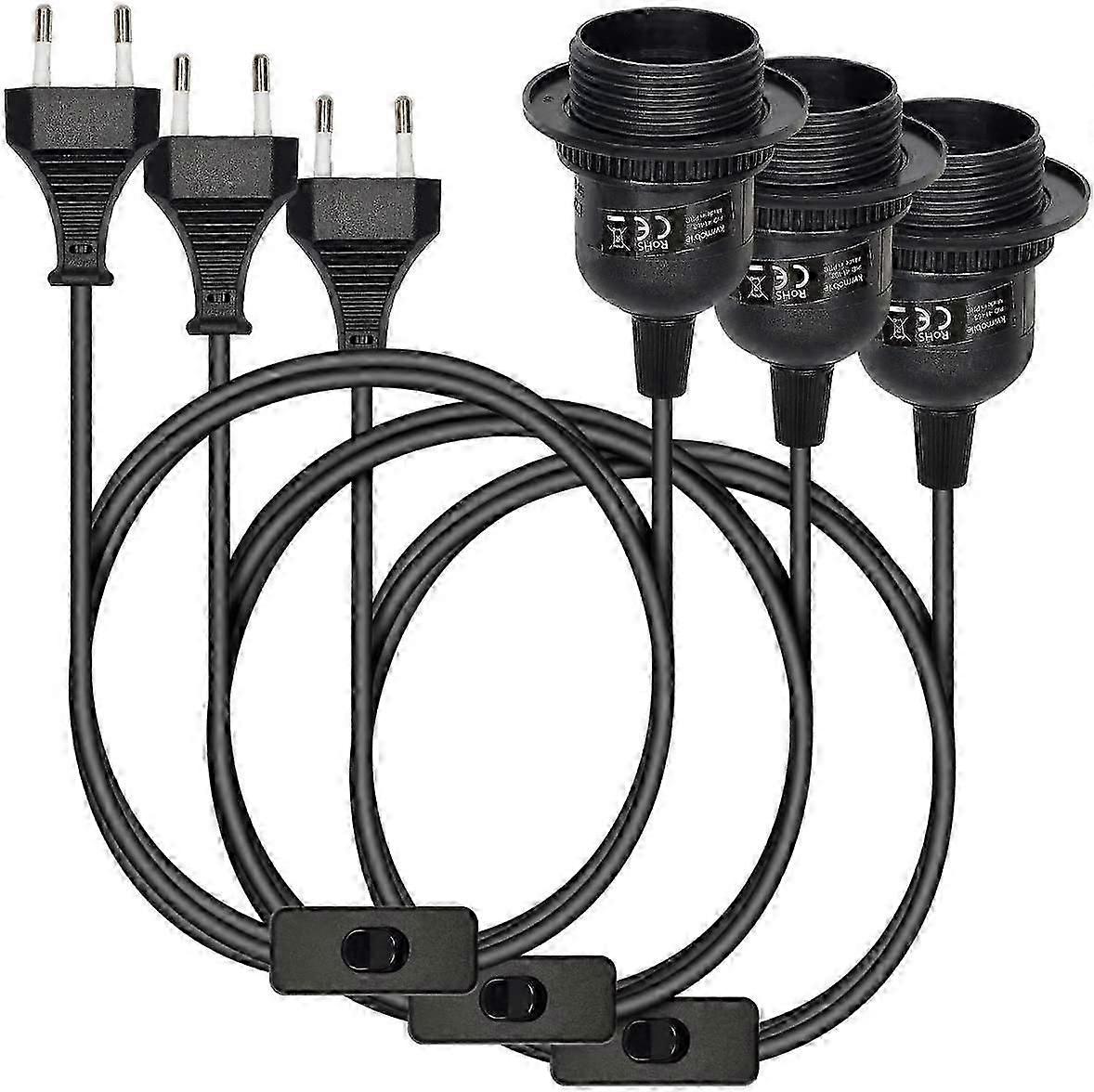 3x pendant luminaire - socket with circuit black housing with 3.5m cable screw threaded ring - pendant lamp E27