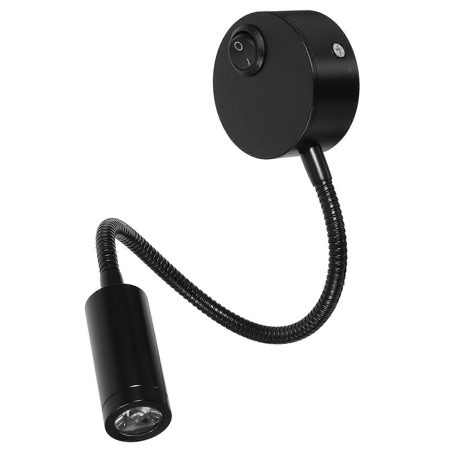 2 Pcs 3W Flexible LED Gooseneck Bedside Reading Light Plug in Wall Light Cylinder with Sheath No Line (Black)