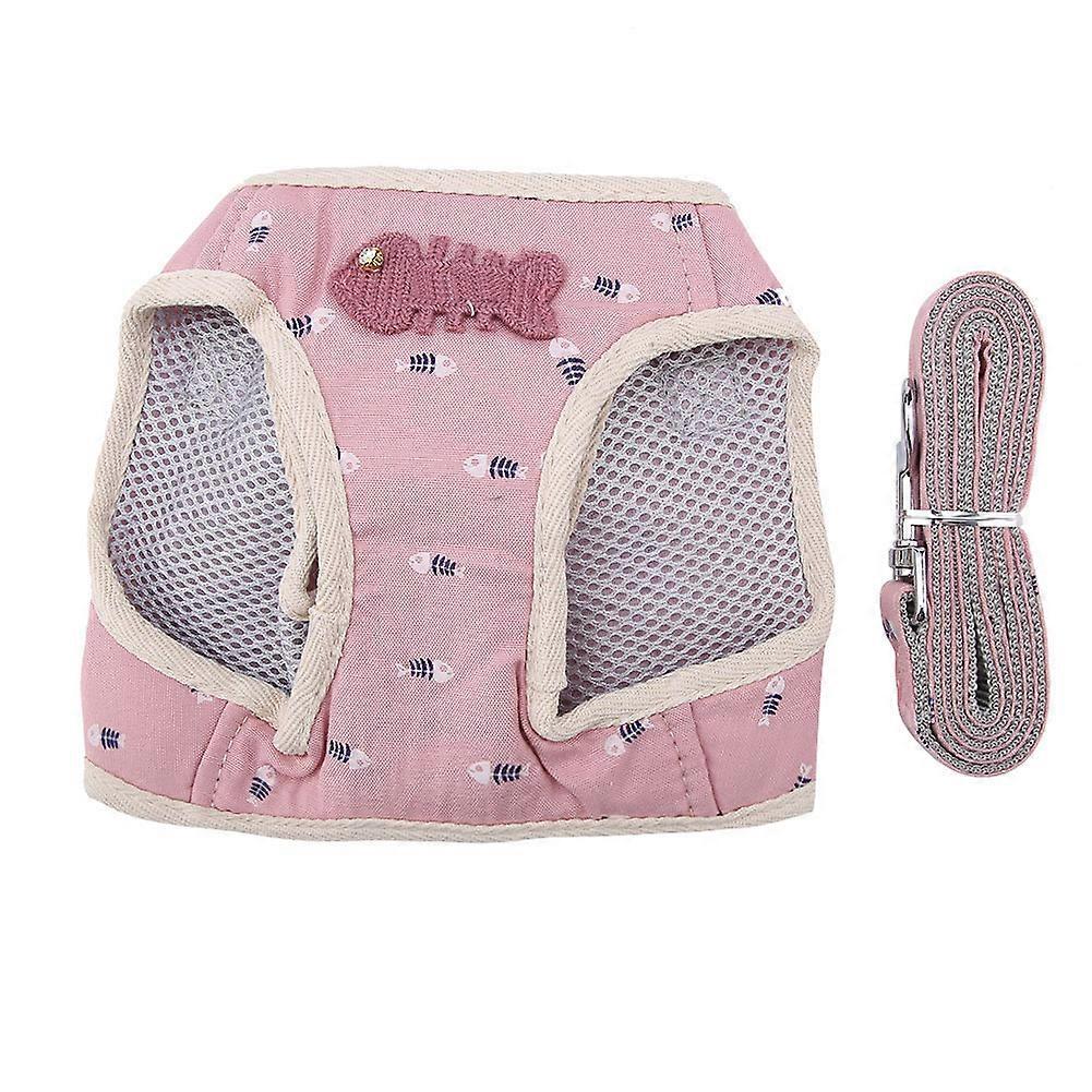 Fish Bone Pattern Breathable Pet Cat Dog Vest Chest Strap with Pulling Rope