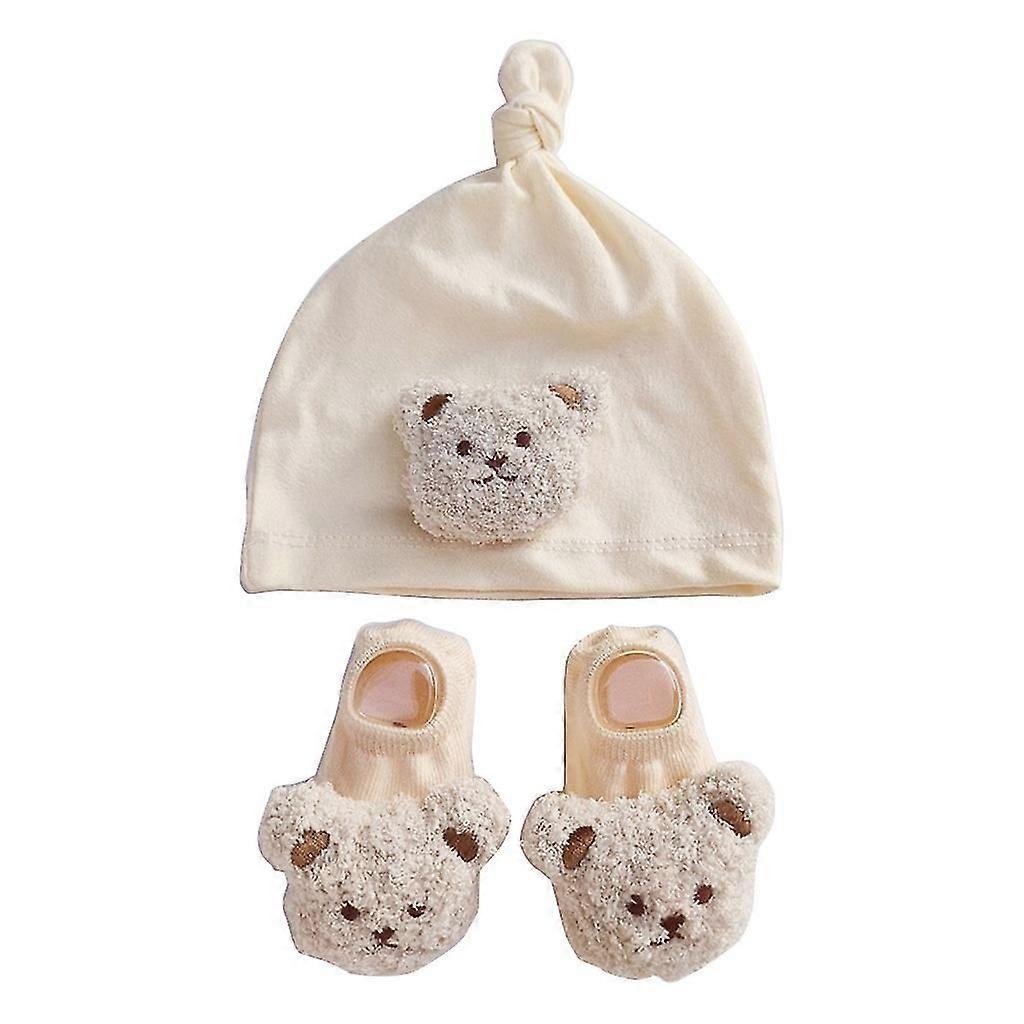 Windproof Infant Hat And Floor Socks Set For Infants Cute Bear Baby Beanie Cap