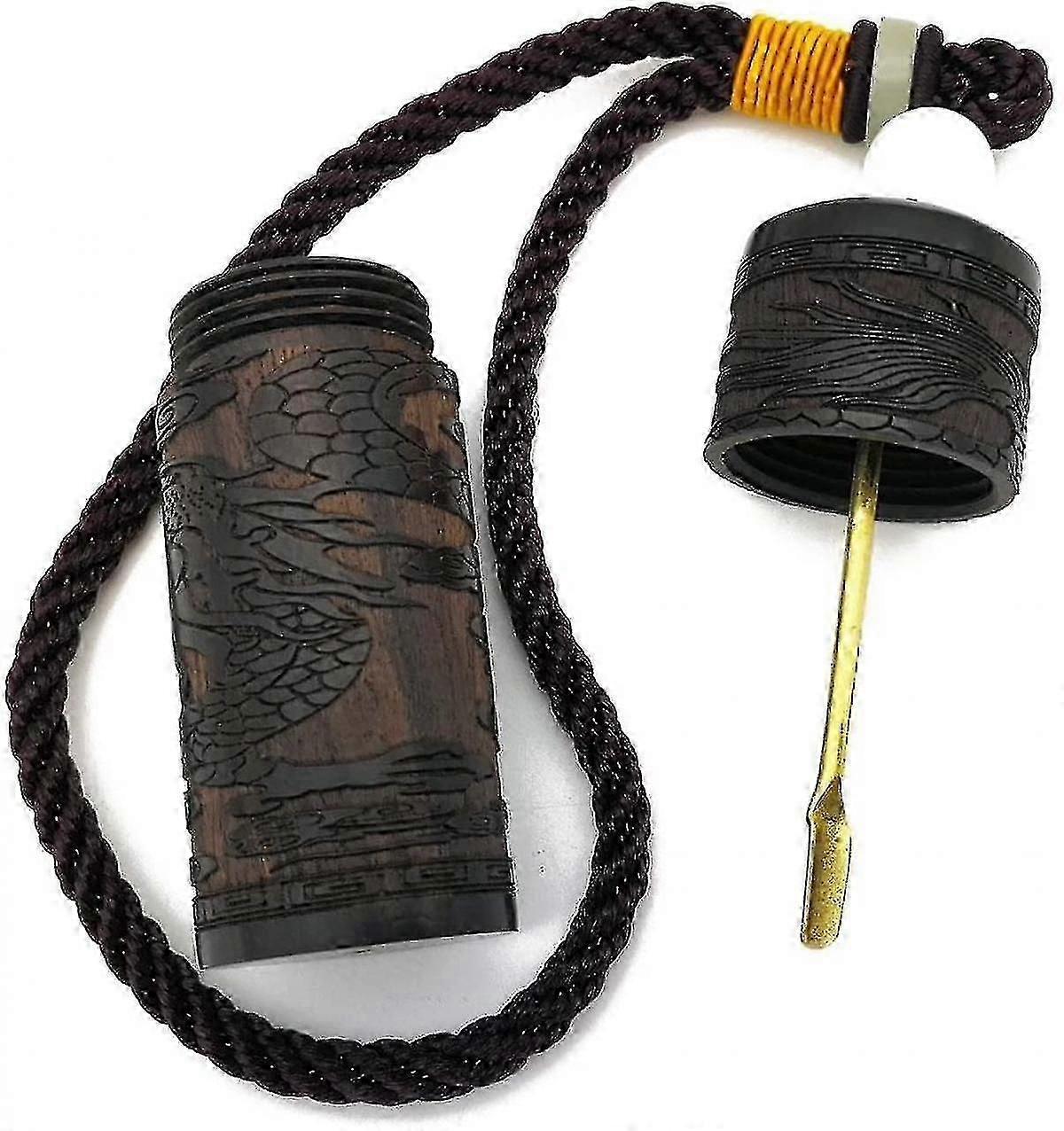 Ebony Blackwood Snuff Bottle Portable With Metal Spoon Snorting Snorter Bullet Fragrance Toothpicks Container Dragon