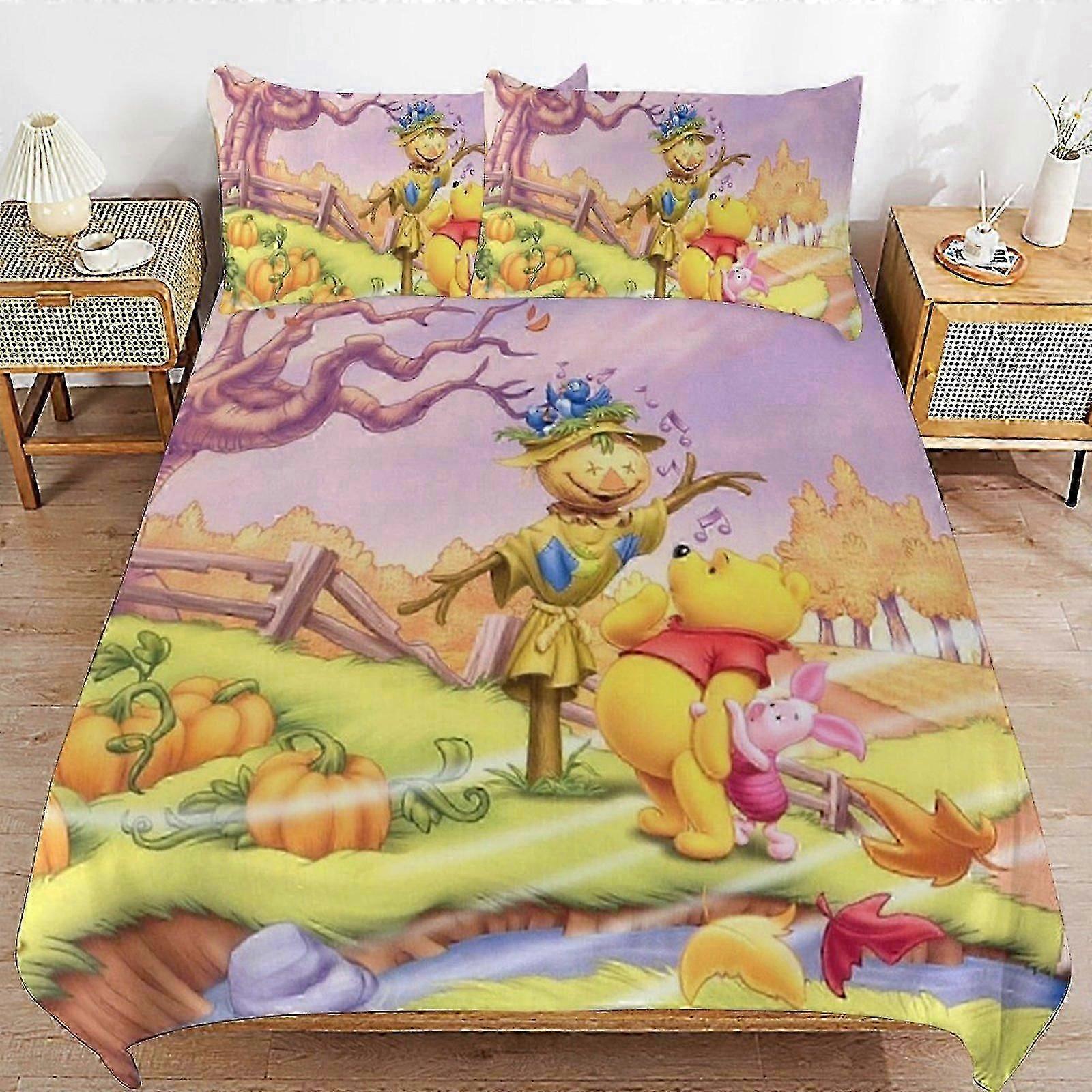 n1255 Lakan Nalle Puh Säng Påslakan Mikrofiber Sängkläder Se3D Tryckt Lättvikt 3 Bit Täcke Se, Ger dig vad (1 Påslakan och