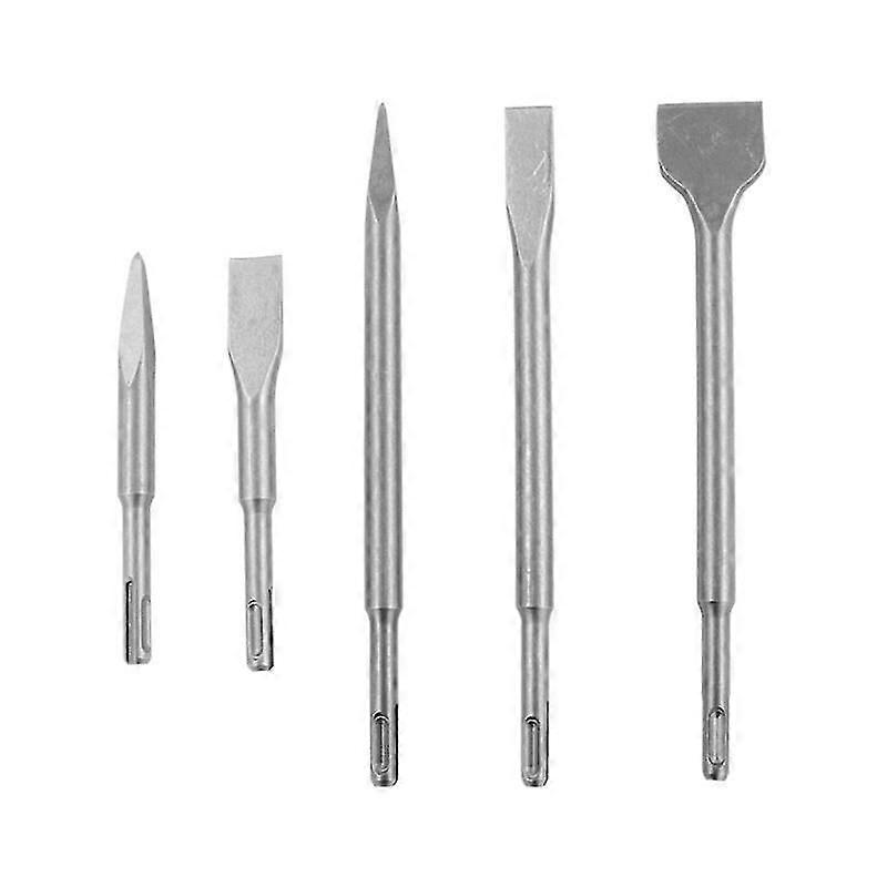 SDS Plus Chisels, 5 Piece Chisel Set with 2 Pointed Chisel and 3 Flat Chisel, Tile Chisel Wide Chisel Drilling Tool for Concrete Tile Building Block