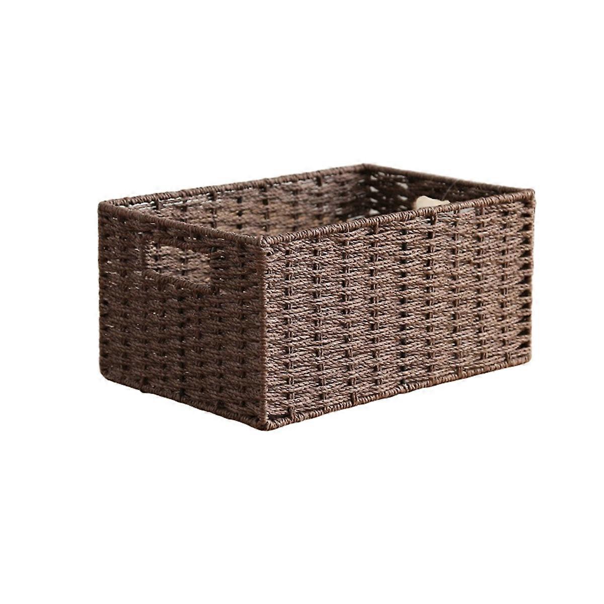 Woven Storage Basket Basket with Built-in Handle Brown