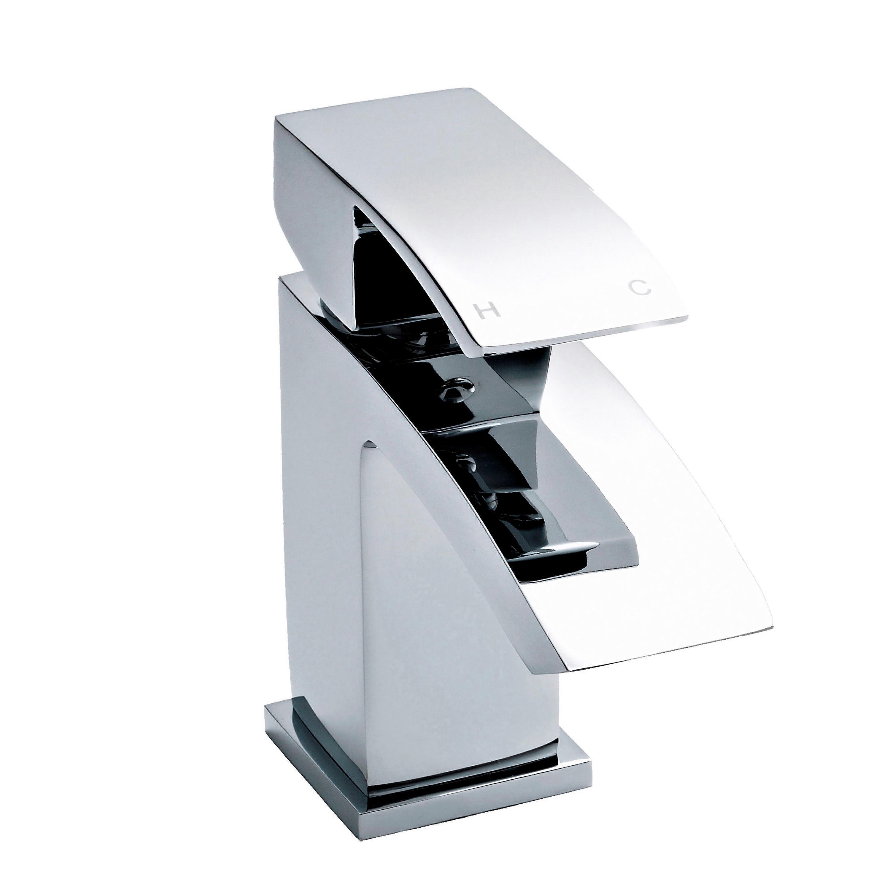 Square Mono Basin Mixer Tap & Push Button Waste Chrome Faucet