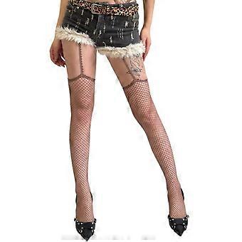 Bas résille à jarretelles montantes pour femmes et filles, collants à pieds avec porte-jarretelles en dentelle, style streetwear, blanc