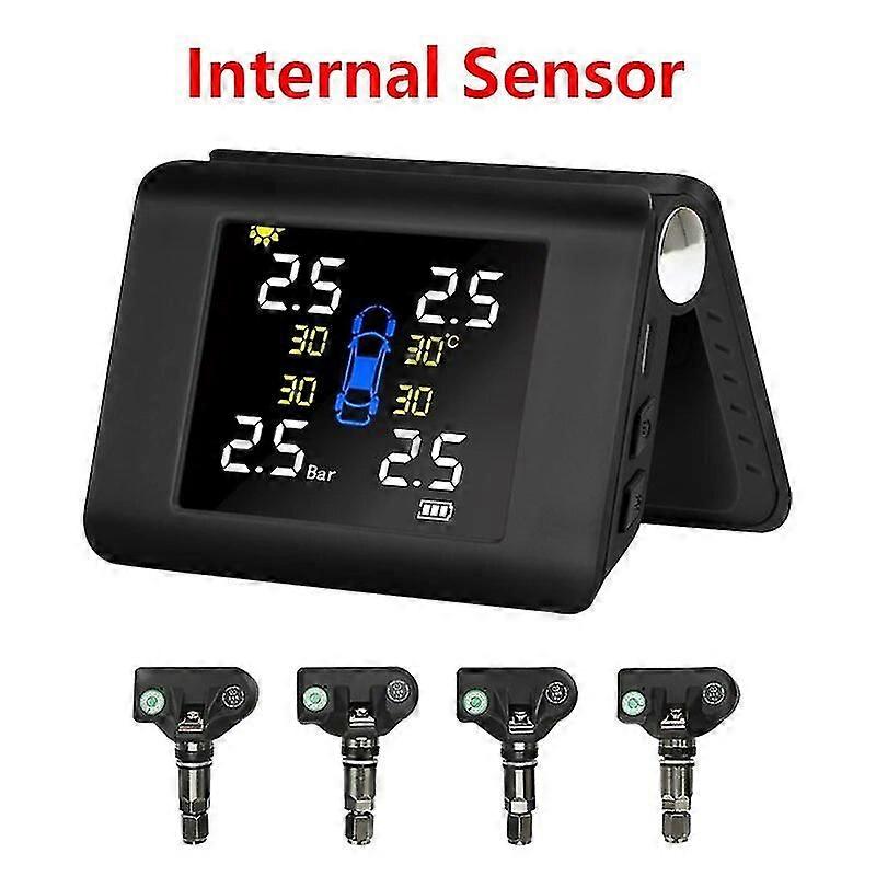 Jansite Car Tpms Tire Pressure Monitoring Intelligent System Solar Power Big Screen Four External And Internal Sensors Wireless