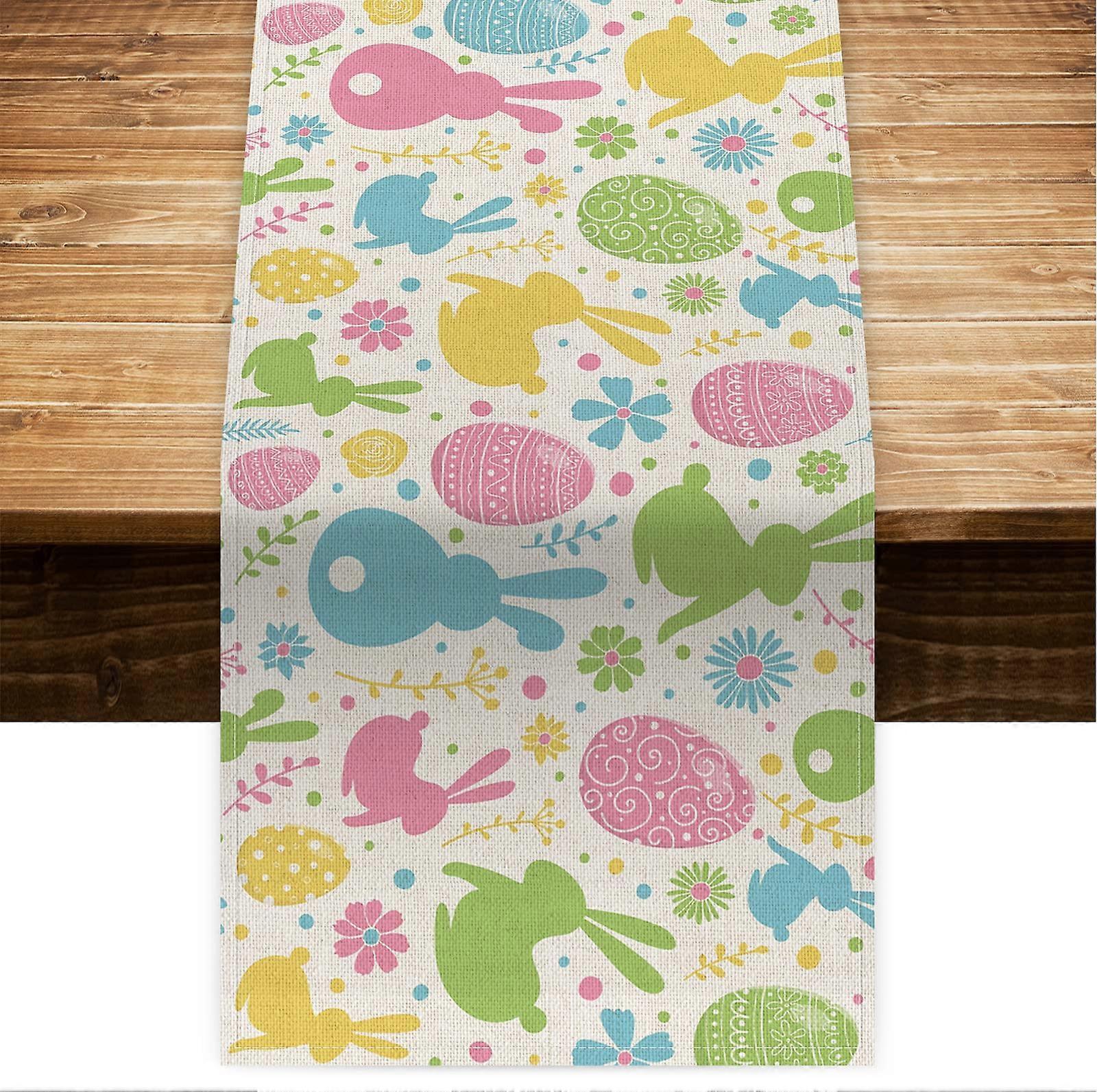 Linen Easter Tablecloth 13x72 Inch - Spring Holiday Dining Decor, Kitchen Table Cover, Lightweight, Durable Material