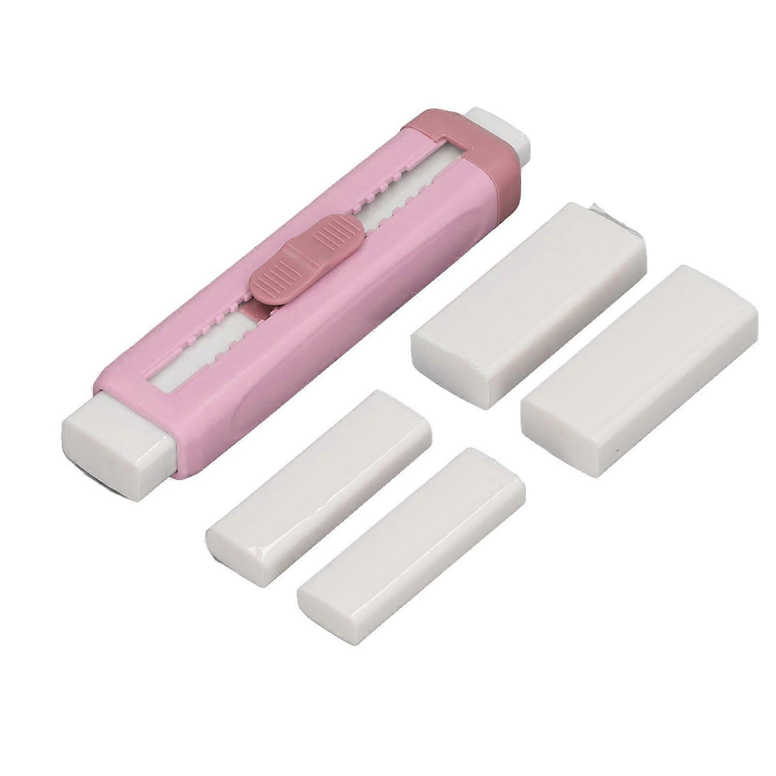 Double-sided push-and-pull eraser, portable ABS shell, retractable eraser, school supplies for students, pink