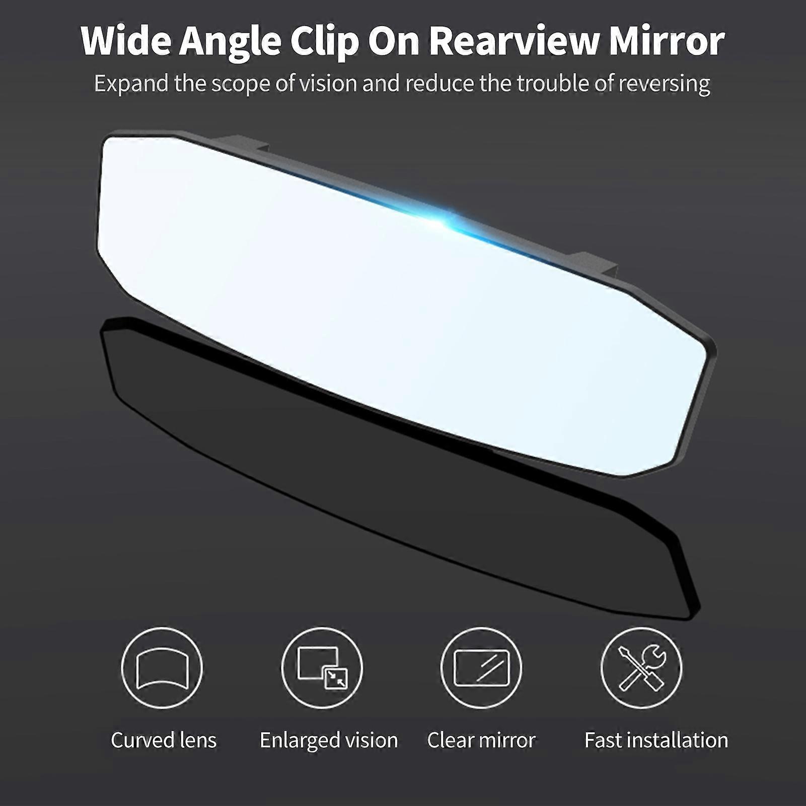 Rear View Mirror Wide Angle Mirror Clip On Curved Convex Rearview Mirror Reduce Blind Spot Effectively 299*90mm