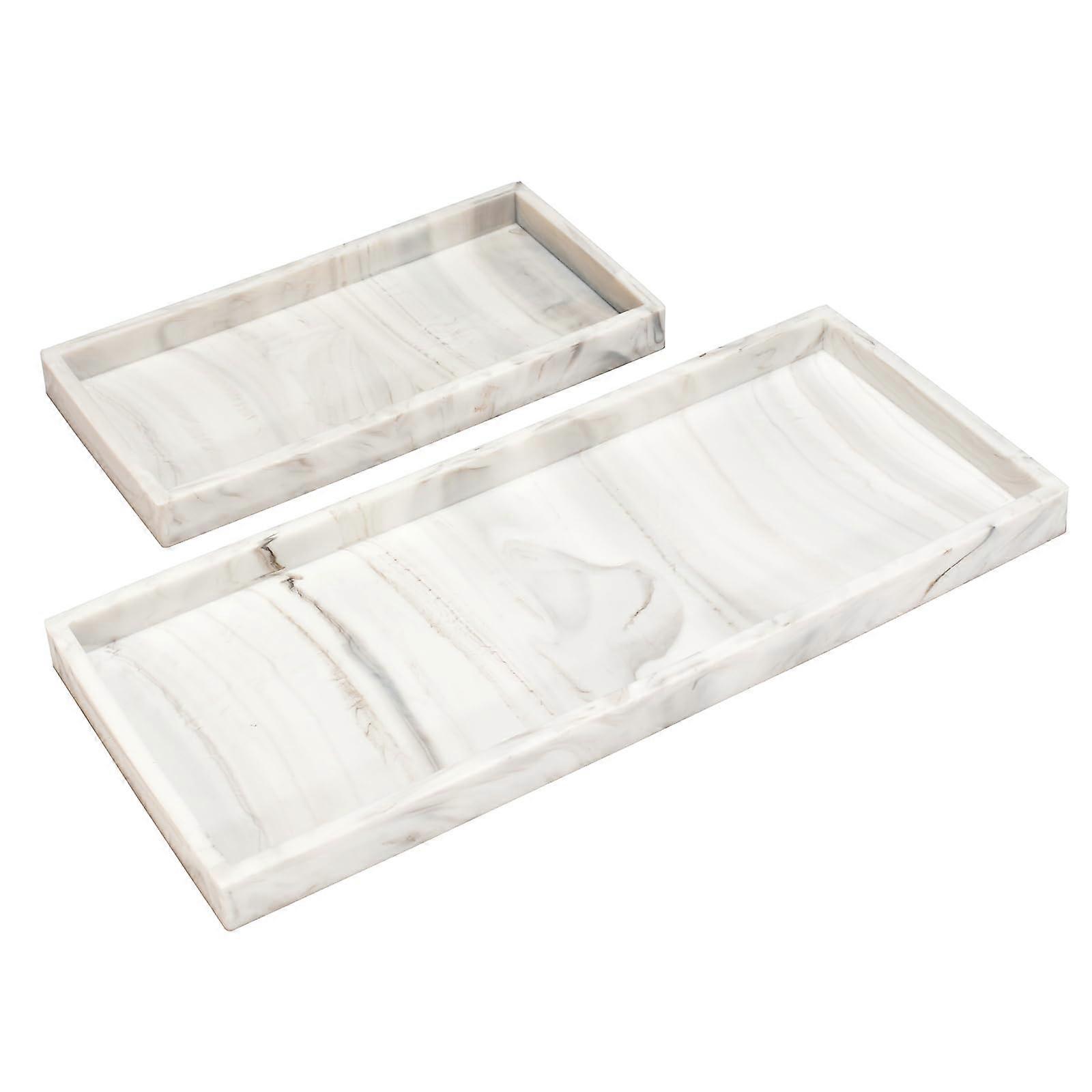 2 PC Marble White Bathroom Tray for Bathroom Storage 7.9' +11.8'