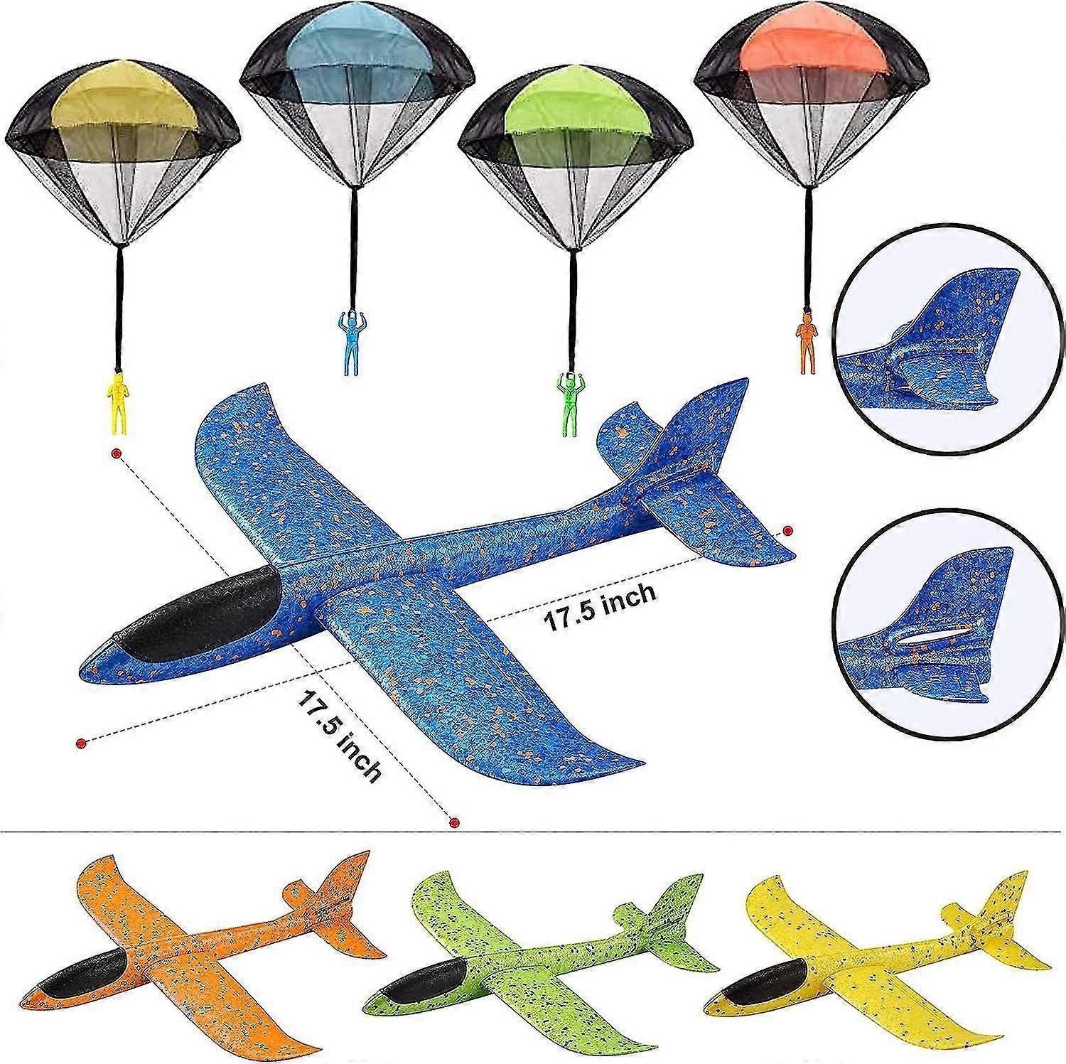 8 Pack 2 In 1 Foam Airplanes And Parachute Toy Combo Set, 2 Flight Mode Glider Planes, Large Throwing Foam Planes And Parachutes, Flying Toys For Kids