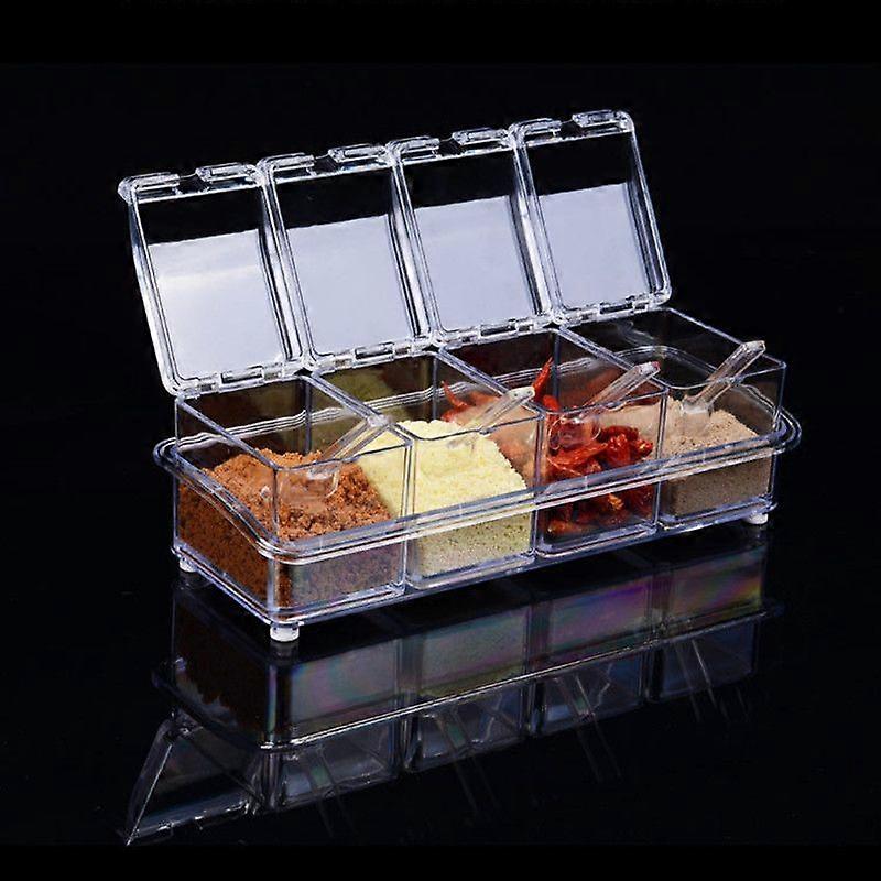 Seasoning Box, Spice Jars 4in1 Condiment Storage Container With Lid And 4 Spoons For Storing Salt Sugar