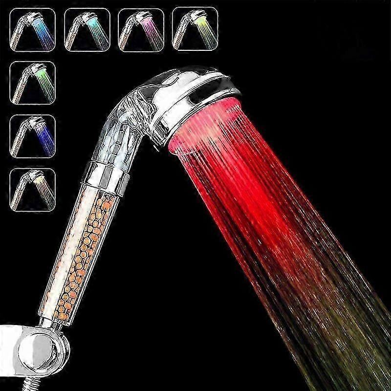 Shower Head, 7 Color Changing LED Shower Head, LED Shower Head for Bathroom Spa - High Pressure Water Saving - High Filtration with Neon Ion Preventio