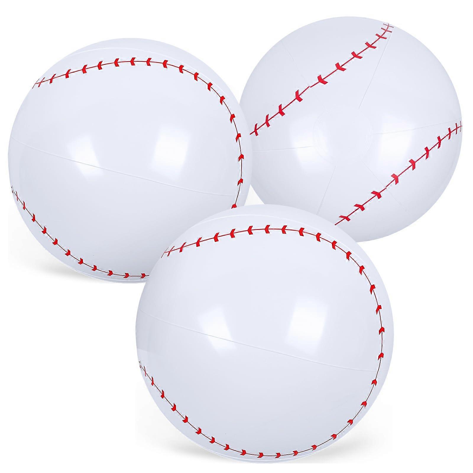 Inflatable Baseball Beach Balls, 12-Inch, 3-Pack, Summer Pool Games, Durable PVC Material