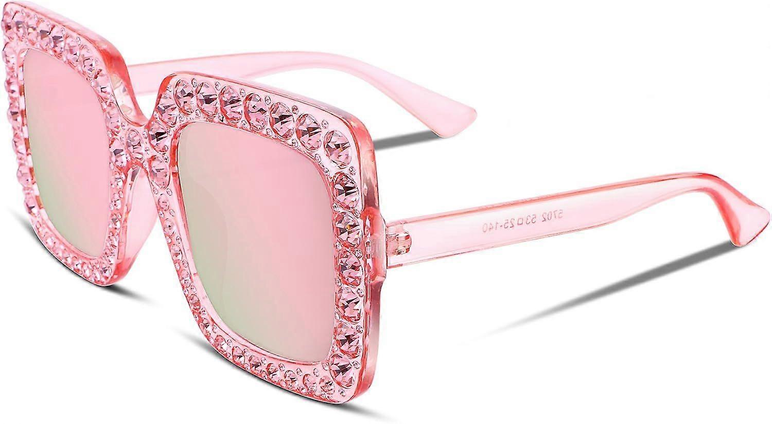 Ladies Sunglasses Square Thick Frame Shiny Crystal