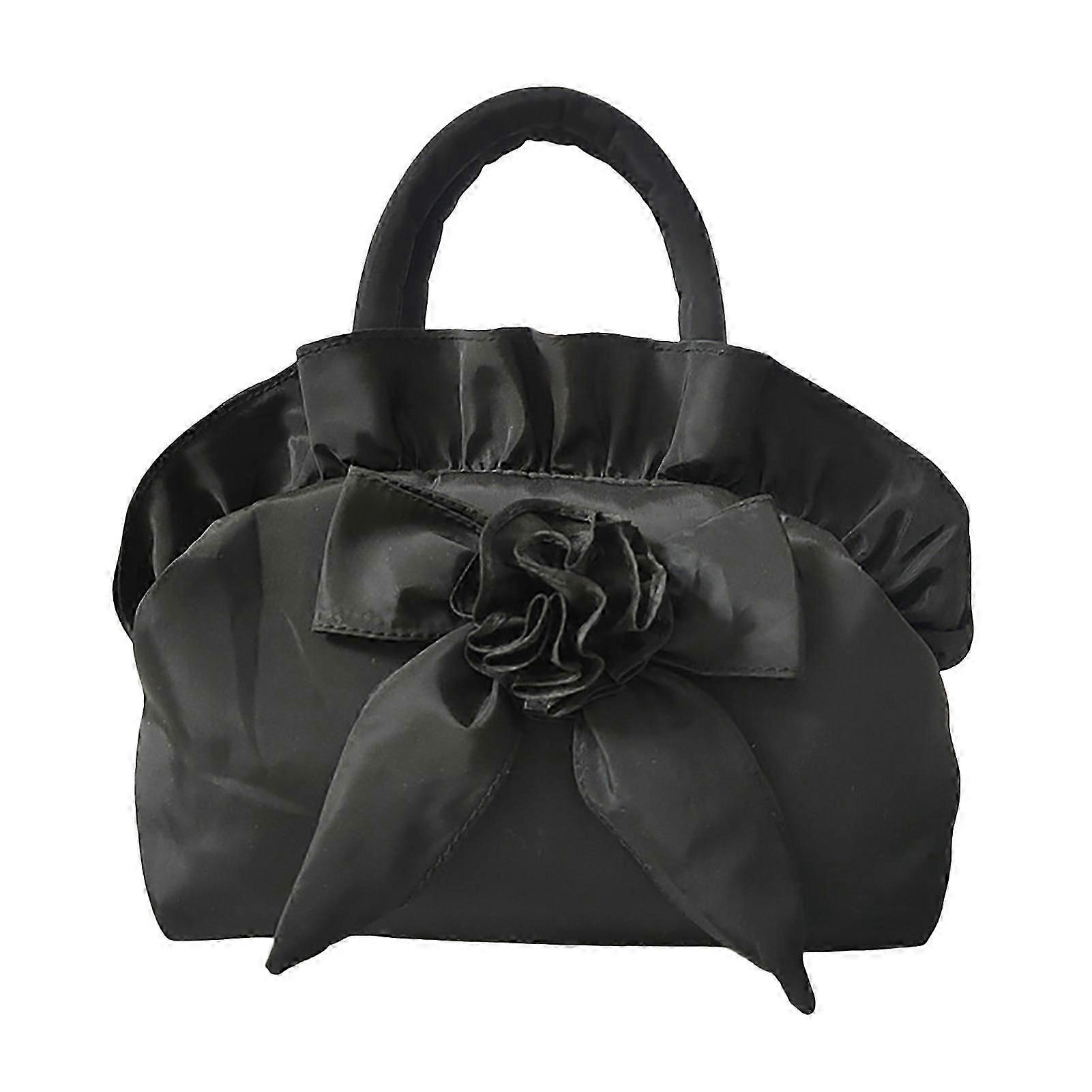 Top-handle Bag Ruched Bow Portable Smooth Zipper Coin Bag for Party Gathering Wedding Banquet