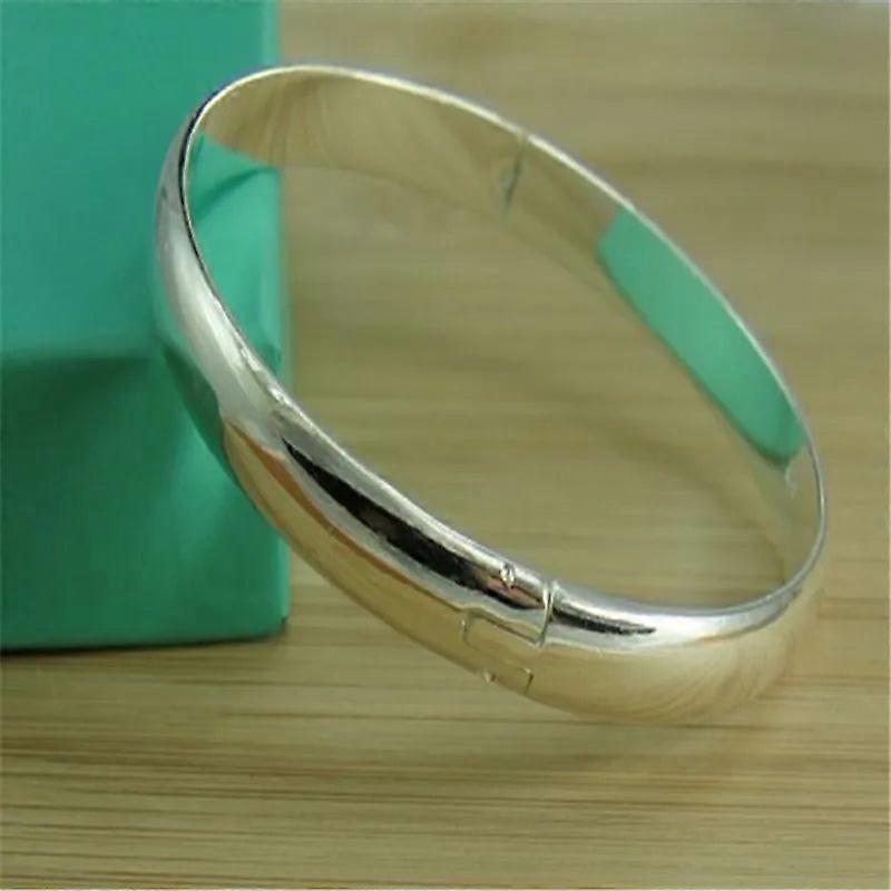 925 Sterling Silver Womens Bracelet Glossy Open Bangle