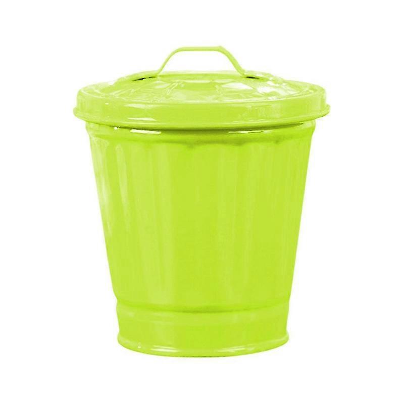 Desktop Trash Can with Lid Bucket ShapeLeakproof Garbage Storage Coated Large Opening Waste Bin-One Size-Green