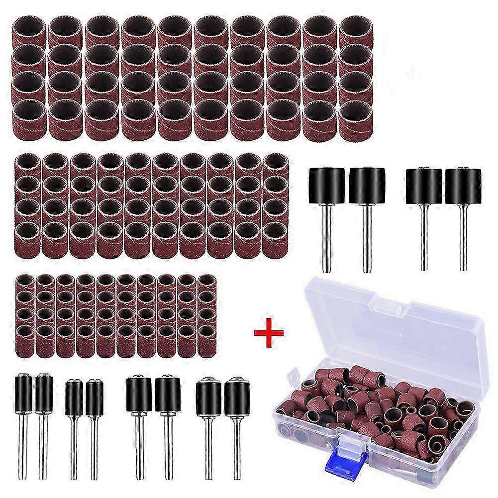 132 Pieces Drum Sander Set with Free Box Including 120 Pieces Nail Sanding Band Sleeves and 12 Piec