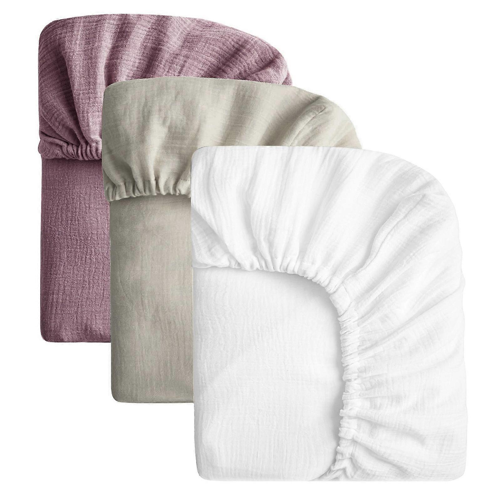 2pcs or 3pcs Set Comfortable Baby Fitted Sheet for Bassinet, Soft & Breathable Cotton Crib Mattress Sleeve Protector 3piece set D