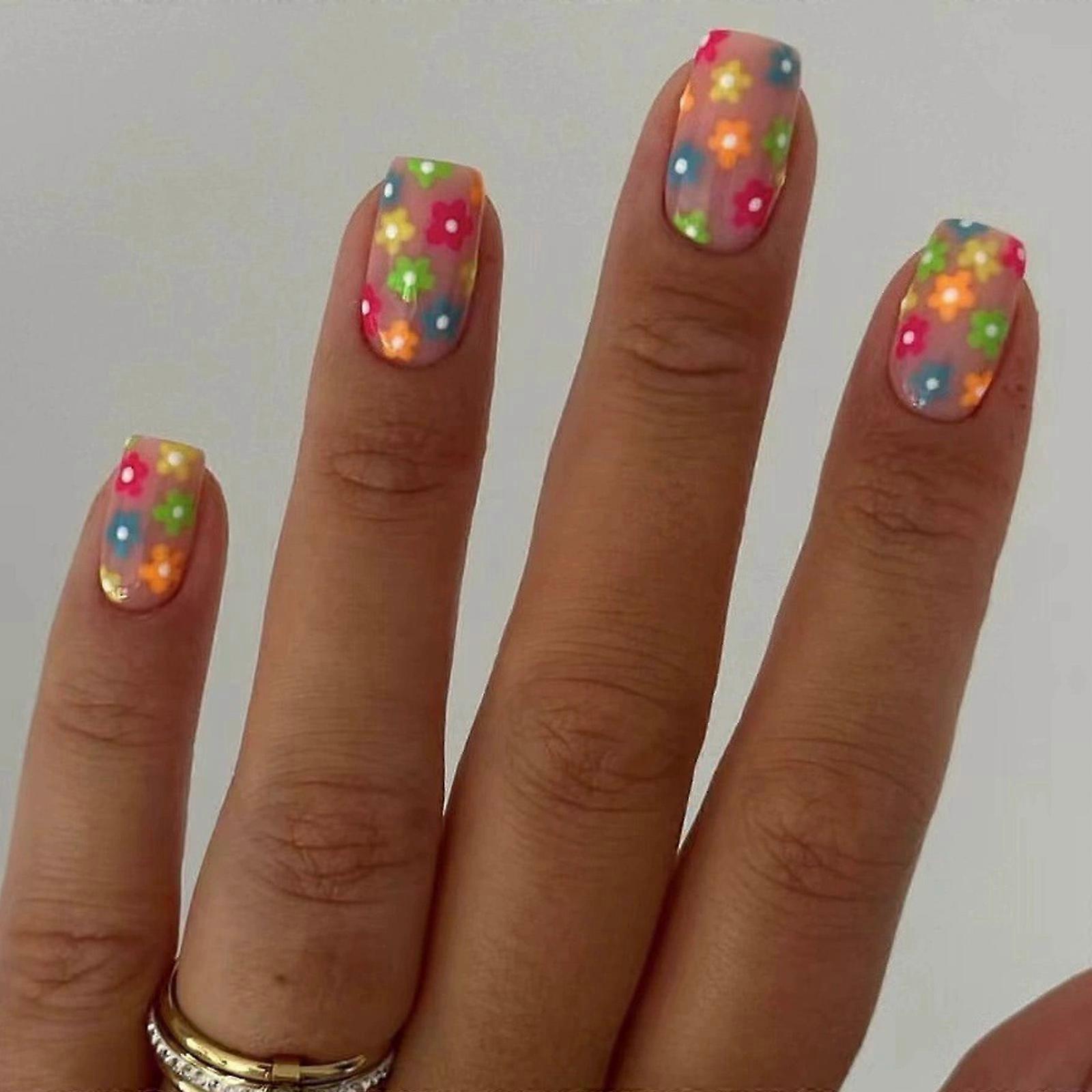 24 Adet Kare Basın Tırnak Parlak Tasarım Fransız Sahte Tırnak Akrilik Yanlış Tırnak, Kadınlar için Tırnak Üzerinde Yapay Tırnak Tutkalları