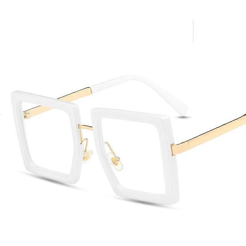 Blue Light Blocking Square Oversized Computer Readers White Anti-UV Reading Glasses Flat Light Mirror Size +100