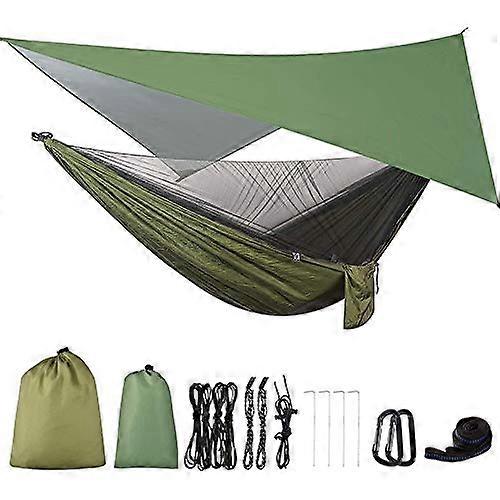 Camping Hammock with Rain Fly Tarp and Portable Mosquito Net, Lightweight Parachute Hammock for Hiking and Outdoor Adventures