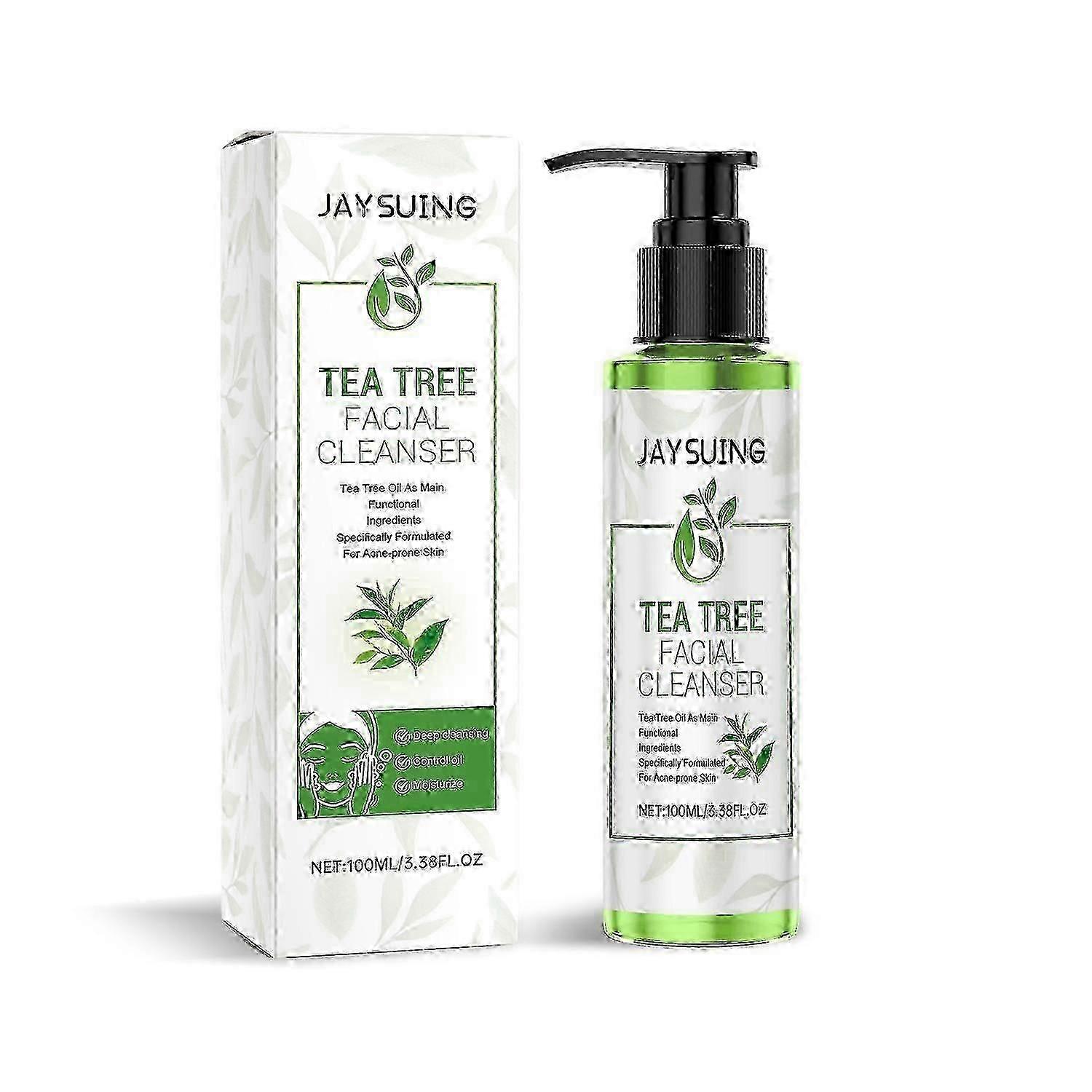 Jaysuing Tea Tree Cleansing Gel Tea Tree Oil Refreshing Oil Control Facial Cleanser Cleansing Gentle