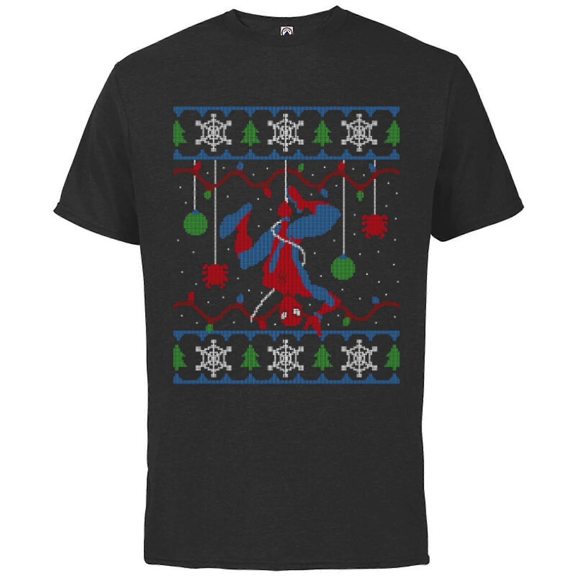 Marvel Spider-Man Upside Down Ugly Christmas Sweater - Short Sleeve Cotton T-Shirt-Black-Txa27ii157