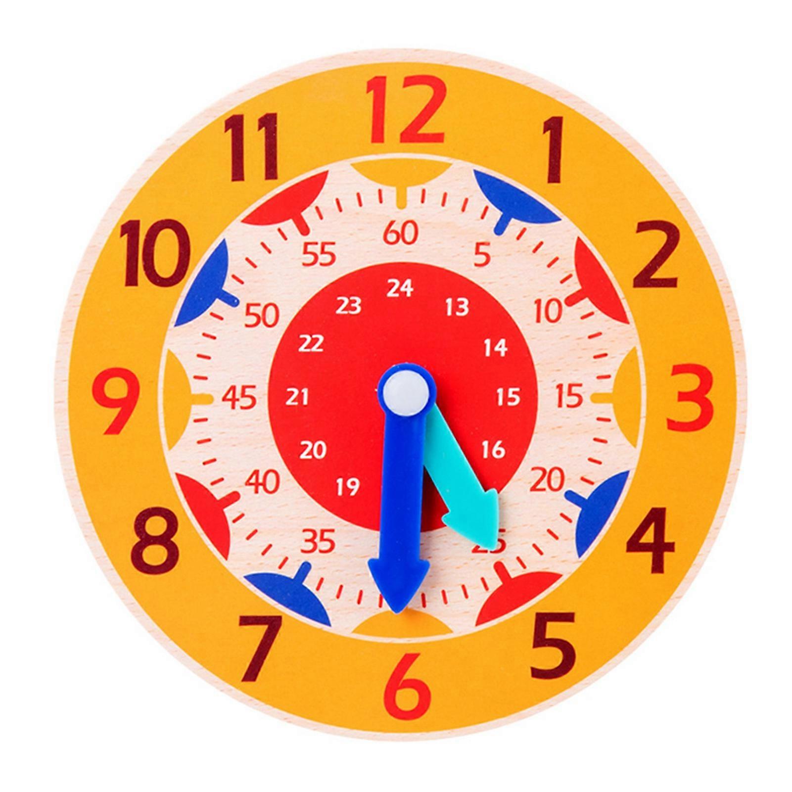 Wooden Cognitive Clock to Improve Observation and Teaching, Educational Toy for 4-6 Year Olds, Orange Clock