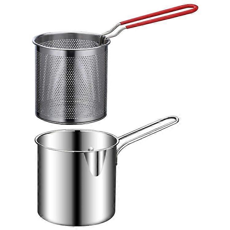 304 Stainless Steel Frying Pan with Strainer Basket and Handle Deep Frying Pot for Frying Fish Shrimp