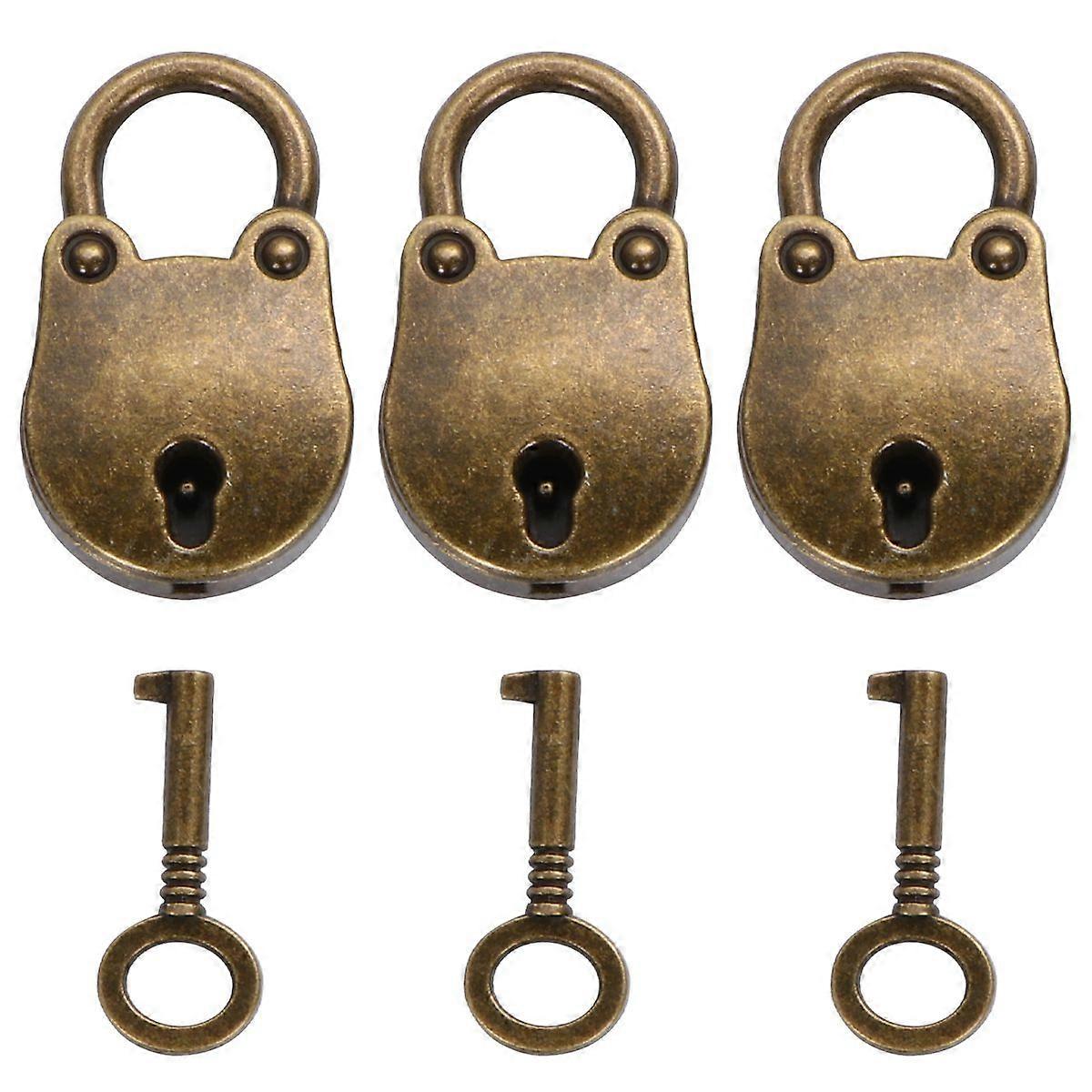 3pcs Old Vintage Antique Style Mini Padlocks Key Lock Jewelry Findings Arts Crafts & Sewing (Light Gold)