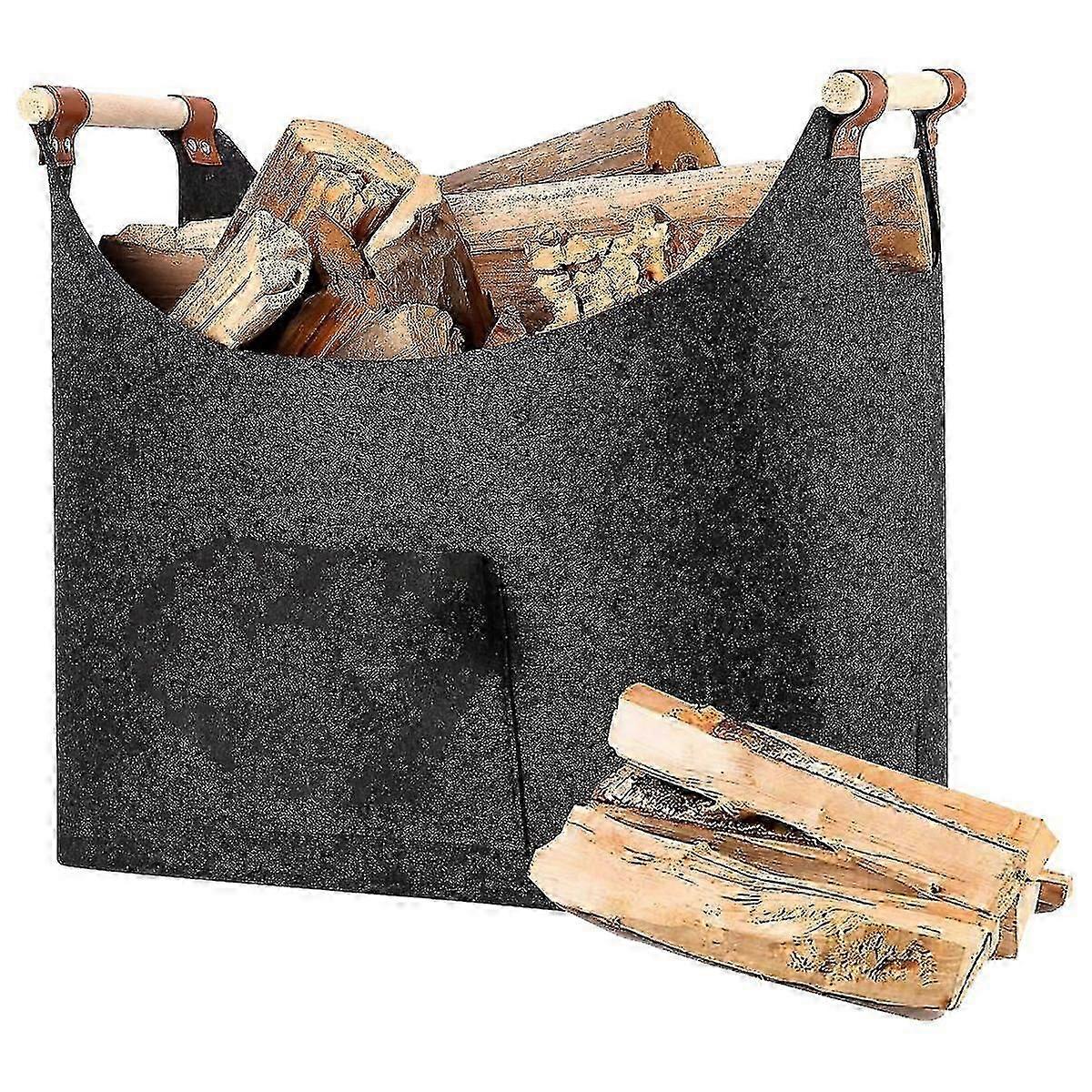収納バッグ付き折りたたみ式薪バスケット、屋内屋外暖炉用強化フェルトログホルダー、耐久性のある木製収納オーガナイザー