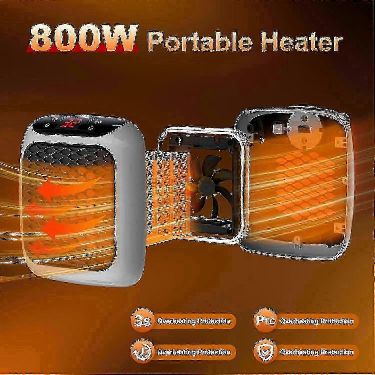 Portable Heater, 800W Ceramic Plug in Heater, Space Electric Fan Heater with Remote Control, 12H Timer, LED Display, 2 Heat Setting-Sa