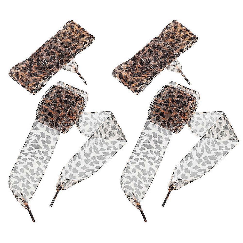 Wide Leopard Print Flat Shoe Laces 2 Pairs Polyester Satin Organza Replacement for Sneakers & Sports Shoes Secure Fit & Stylish Animal Pattern