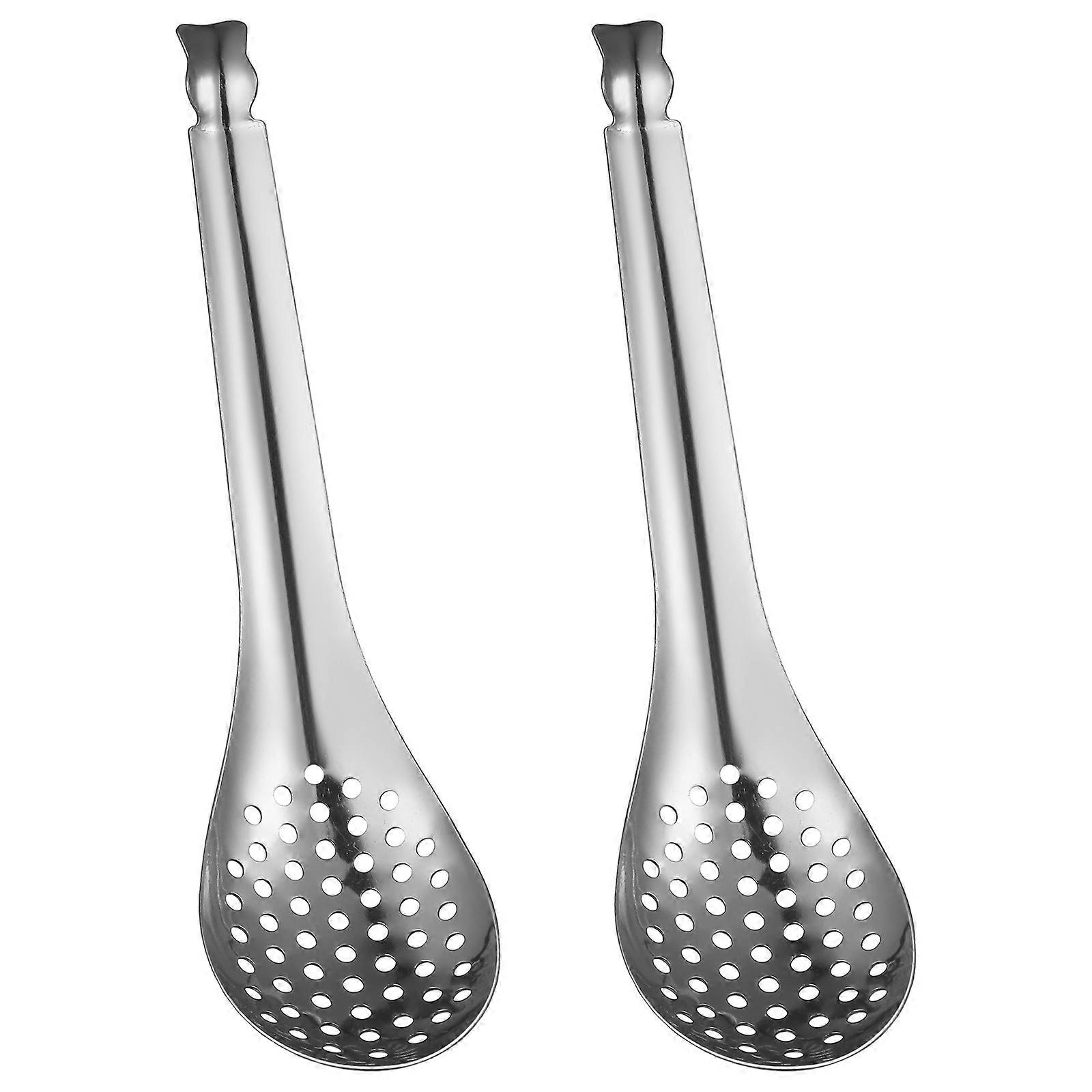 Ladle Strainer Spoon Caviar Slotted Spoons Home Use Silver Draining 2Pcs