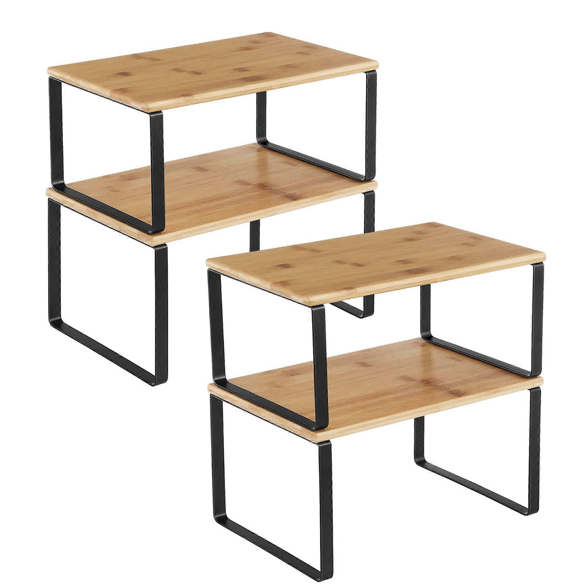 Spice Rack, Set of 4, Expandable, Stackable, Metal Frame, 19.5x29.7x15.8cm, KCS10NB Ink Black Natural Beige