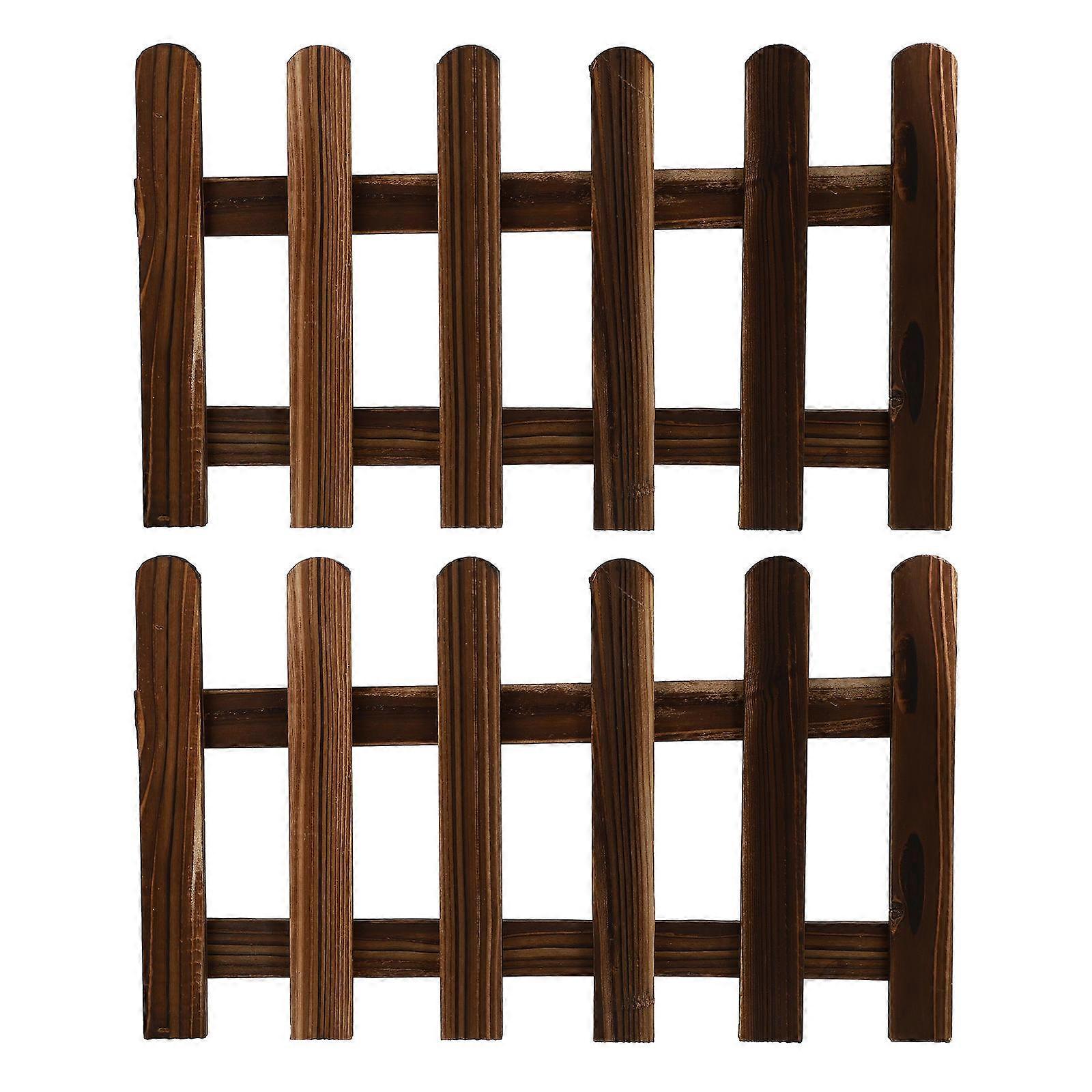 Garden Edging Anti-Corrosive Wood Fence Balconies Garden Partition Brown Carbonization Process 2Pcs