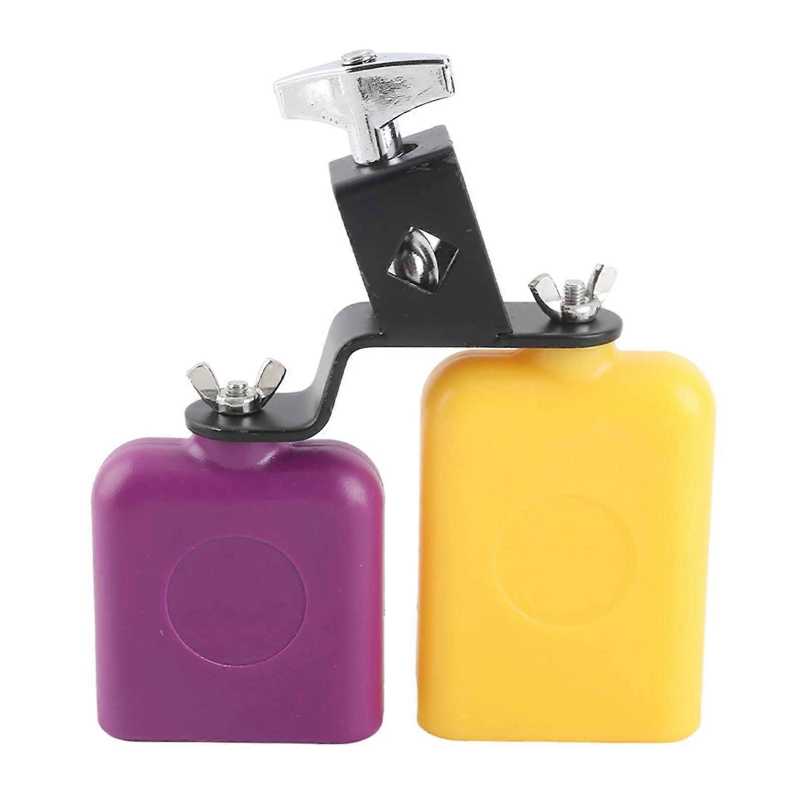 CB30 Yellow and Purple Wooden Square Cowbell, High and Low Pitch Cattle Percussion Instrument