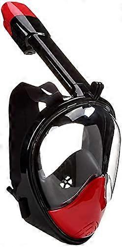 Fullface snorkel mask, diving mask, antifog diving swimming goggles, completely dry snorkeling equipment, 180 ° wide field of view Black Red L