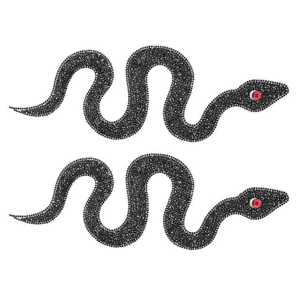 Rhinestones Snake Patch Diy Snake Rhinestone Iron On Patches For Projects 27.50X10.00X0.20cm Black Cloth 2Pcs