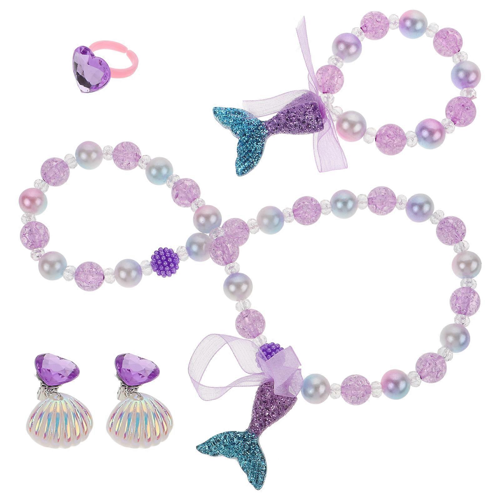 طقم مجوهرات الراتنج ذيل حورية البحر قلادة صديقة للبشرة خفيفة الوزن ، سوار ، خاتم وأقراط للملابس اليومية والحفلات والشاطئ